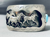 One Of The Most Detailed Vintage Native American Navajo Horse Turquoise Sterling Silver Bracelet-Nativo Arts
