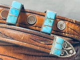 Native American Museum Vintage Zuni Turquoise Inlay Sterling Silver Ranger Belt Old-Nativo Arts