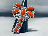 One Of The Best Ever Native American Navajo Coral Sterling Silver Dragonfly Ring-Nativo Arts
