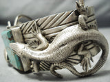 Detailed Lizard Native American Navajo #8 Turquoise Mine Sterling Silver Bracelet-Nativo Arts