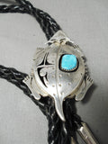 So Detailed! Native American Navajo Horny Toad Sterling Silver Turquoise Bolo Tie-Nativo Arts
