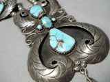 One Of The Best Biggest Vintage Native American Navajo Turquoise Sterling Silver Necklace Old-Nativo Arts