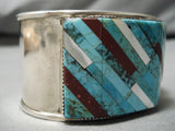 Museum Vintage Native American Navajo Francis Lincoln Turquoise Inlay Sterling Silver Bracelet-Nativo Arts