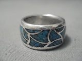 Thick Vintage Native American Navajo Turquoise Floral Sterling Silver Ring Old-Nativo Arts