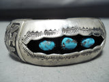 Glorious Signed Vintage Native American Navajo Old Kingman Turquoise Sterling Silver Bracelet-Nativo Arts