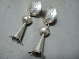 Unique Vintage Navajo Native American Sterling Silver Squash Blossom Earrings-Nativo Arts