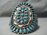Towering Vintage Native American Navajo Teardrop Turquoise Sterling Silver Bracelet Old-Nativo Arts