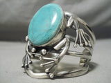 Huge Frog Vintage Native American Navajo Green Turquoise Sterling Silver Bracelet Old-Nativo Arts