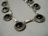 Heavy Vintage Native American Navajo Jet Stone Dime Sterling Silver Link Necklace Old-Nativo Arts