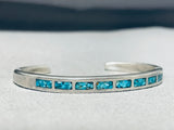 Classic Vintage Native American Navajo 8 Chip Inlay Turquoise Sterling Silver Bracelet-Nativo Arts