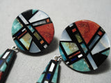 Native American Important Inlay Master Vintage Santo Domingo Turquoise Sterling Silver Earrings-Nativo Arts