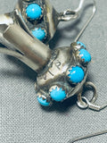 Rare Signed Native American Navajo Turquoise Sterling Silver Squash Blossom Earrings-Nativo Arts