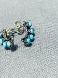 Sweet Vintage Native American Zuni Blue Gem Turquoise Sterling Silver Earrings-Nativo Arts