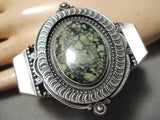 Thick Heavy Vintage Native American Navajo Green Spiderweb Turquoise Sterling Silver Bracelet-Nativo Arts