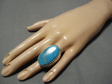 Incredible Vintage Native American Navajo Ray Jack Huge Turquoise Sterling Silver Ring-Nativo Arts