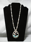 Marvelous Vintage Native American Navajo Pilot Mountain Turquoise Sterling Silver Necklace Old-Nativo Arts
