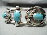 Stunning Vintage Native American Navajo Turquoise Leaf Sterling Silver Bracelet-Nativo Arts