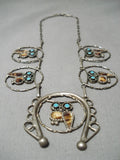Detailed Vintage Native American Zuni Turquoise Inlay Sterling Silver Squash Blossom Necklace-Nativo Arts
