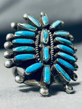 One Fo The Best Vintage Native American Navajo Needle Turquoise Sterling Silver Ring-Nativo Arts