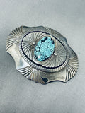 One Of The Best Vintage Native American Navajo Spiderweb Turquoise Sterling Silver Buckle-Nativo Arts