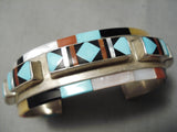 One Of The Best Vintage Native American Zuni Turquoise Side Inlay Sterling Silver Bracelet-Nativo Arts