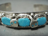 Incredible Vintage Native American Zuni Snake Sterling Silver Turquoise Bracelet-Nativo Arts