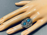 Native American Rare Vintage Highly Detailed Turquoise Sterling Silver Ring Old-Nativo Arts