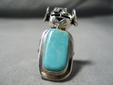 Detailed Vintage Native American Navajo Royston Turquoise Sterling Silver Kachina Ring-Nativo Arts