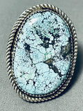 Ice Blue Spiderweb Turquoise Vintage Native American Navajo Sterling Silver Ring-Nativo Arts