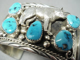 Wolf Of Art Native American Navajo Turquoise Sterling Silver Bracelet Cuff-Nativo Arts