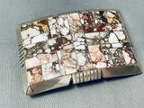 Heavy Thick Vintage Native American Navajo Agate Sterling Silver Inlay Buckle-Nativo Arts