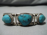 Superior Vintage Native American Navajo Pilot Mountain Turquoise Sterling Silver Bracelet Cuff-Nativo Arts