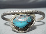Wonderful Vintage Native American Navajo Pilot Mountain Turquoise Sterling Silver Bracelet Old-Nativo Arts