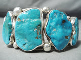 Magnificent Vintage Native American Navajo Kingman Turquoise Sterling Silver Bracelet Old-Nativo Arts