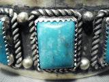 Huge Heavy Vintage Native American Navajo Squared Turquoise Signed Sterling Silver Bracelet-Nativo Arts