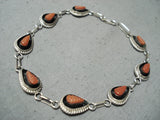 Beautiful Vintage Native American Zuni Coral Sterling Silver Link Bracelet-Nativo Arts
