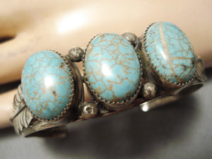 Rare Bulbous Vintage Native American Navajo #8 Turquoise Sterling Silver Bracelet Old-Nativo Arts
