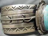 Intense Vintage Native American Navajo #8 Turquoise Sterling Silver Feather Bracelet-Nativo Arts