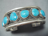 Outstanding Native American Navajo 9 Kingman Turquoise Sterling Silver Bracelet-Nativo Arts