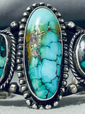 Important Rare Turquoise Vintage Native American Navajo Blue Wind Sterling Silver Bracelet-Nativo Arts
