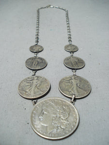 Exceptional Navajo Native American Silver Coins Necklace-Nativo Arts