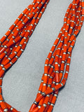 Native American Very Rare Santo Domingo Tubule Coral Sterling Silver Necklace-Nativo Arts