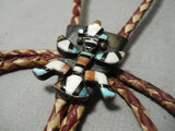 Striking Vintage Zuni Native American Turquoise Inlay Sterling Silver Bolo Tie-Nativo Arts