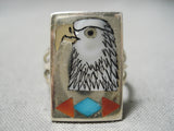 Intricate!! Vintage Zuni Native American Turquoise Eagle Sterling Silver Ring-Nativo Arts
