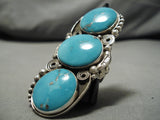 Native American Important Ben Begaye Huge Circle Turquoise Sterling Silver Ring-Nativo Arts
