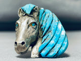 Native American One Of The Most Unique Ever Vintage Navajo Turquoise Horse Sterling Silver Ring-Nativo Arts