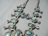 Women's Vintage Native American Navajo Rare Turquoise Sterling Silver Squash Blossom Necklace-Nativo Arts
