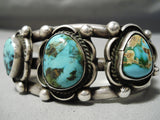 So Heavy!! Thick!! Vintage Native American Navajo Carico Lake Turquoise Sterling Silver Bracelet-Nativo Arts