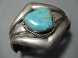 Heavy And Thick!! Vintage Native American Navajo #8 Turquoise Sterling Silver Bracelet Old-Nativo Arts