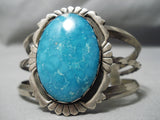 Important Vintage Native American Navajo Blue Carico Lake Turquoise Sterling Silver Bracelet Old-Nativo Arts